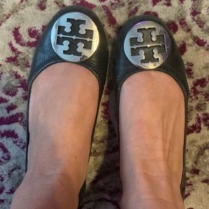 Tory Burch blacks and silver flats
